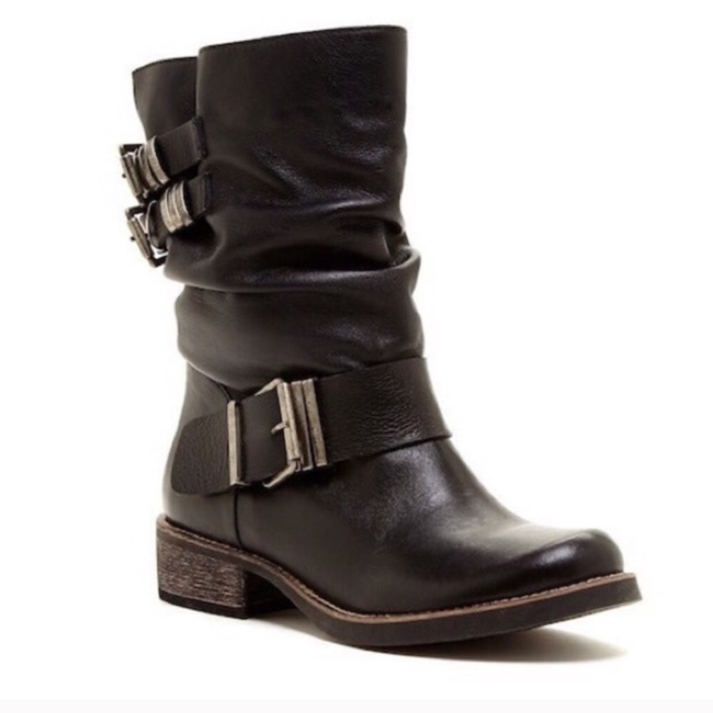 MATISSE Black slouchy leather moto boots